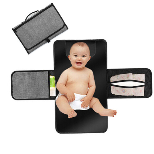 1Pc Foldable Waterproof Baby Diaper Mat With Storage Bag Grey 1