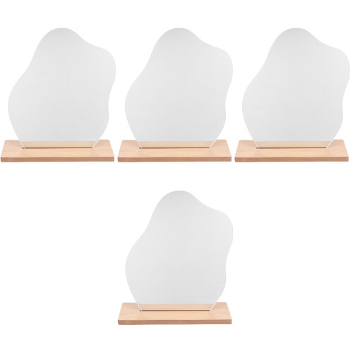 4Pcs Wooden Base Desktop Mirror Acrylic Irregular 2