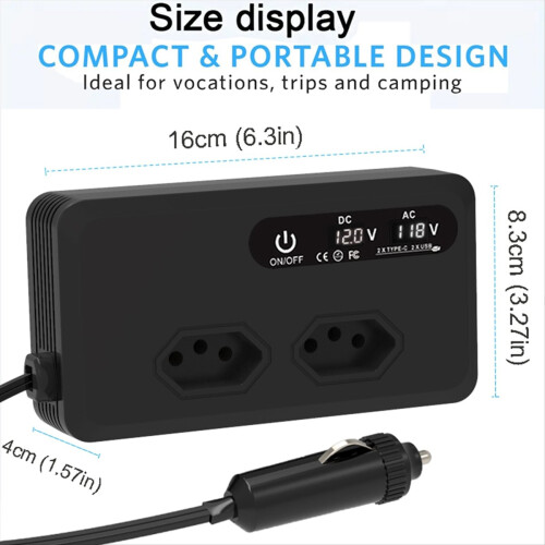 200W bilinverter USB-porte opladeradapter 12V til 110V BR-stik 1
