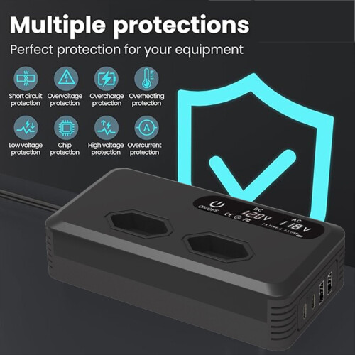 200W bilinverter USB-porte opladeradapter 12V til 220V BR-stik 2