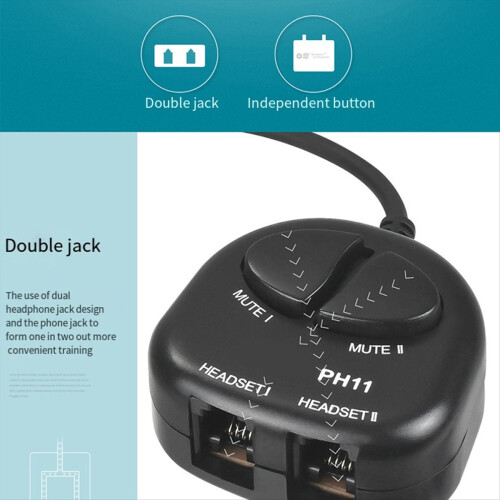 TWO Mute Switch Training Adapter Dual RJ9 Sockets to RJ9 Headset 1