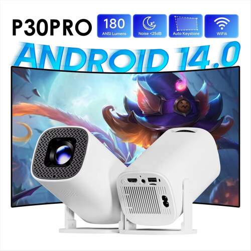 Proiector mini inteligent P30 PRO, Android 14, WiFi 6, BT 5.0, priză UE 2