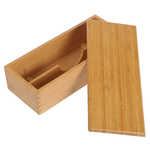 2Pcs Bamboo Chopstick Storage Box with Lid Khaki Organizer for Kitchen 2