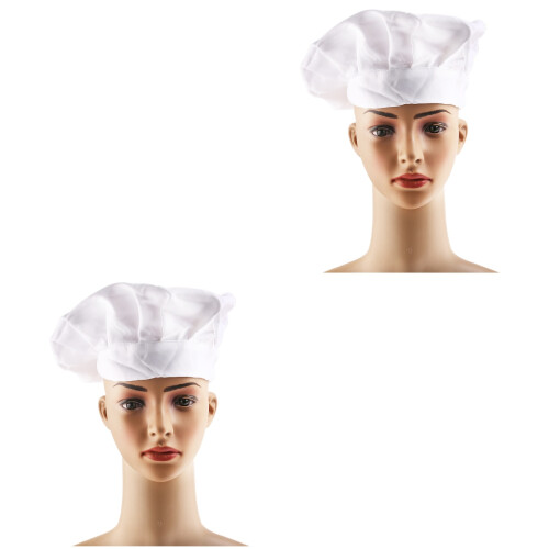 2Pcs Durable Round-Top Unisex Chef Hat White 2