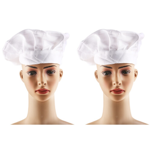 2Pcs Durable Round-Top Unisex Chef Hat White 1