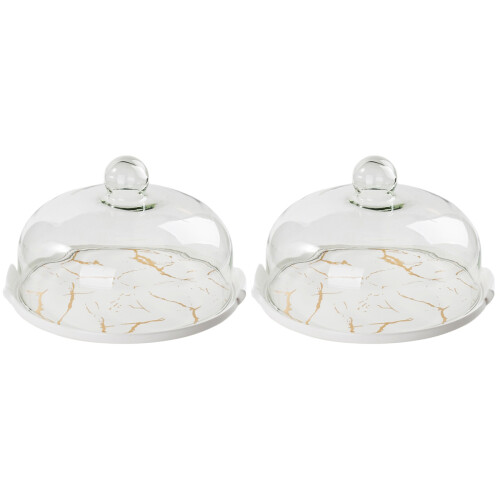 2Pcs Marbled Ceramic Cake Dessert Plate With Cover 1