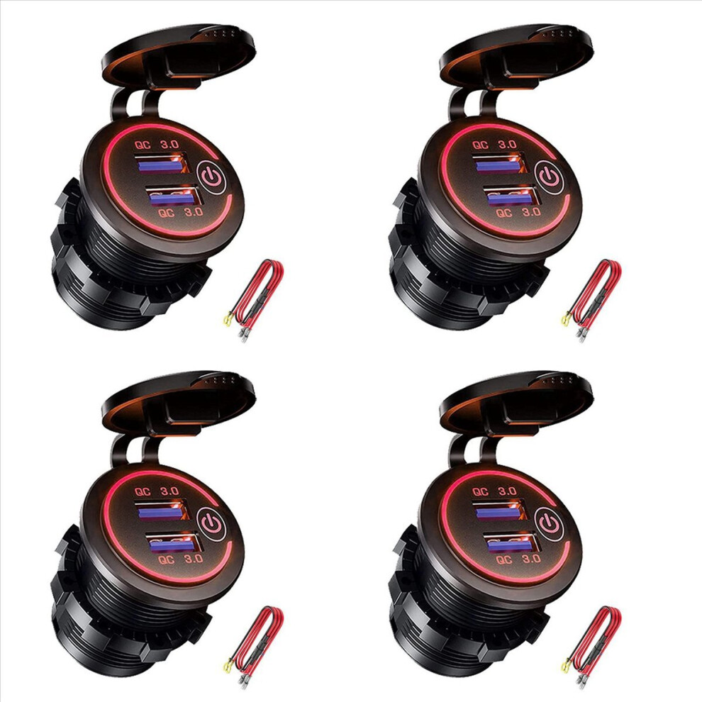 Qc 3.0 Dual Usb Charger Socket,For Car, Marine,Boat,Motorcycle, Red 4712746160998