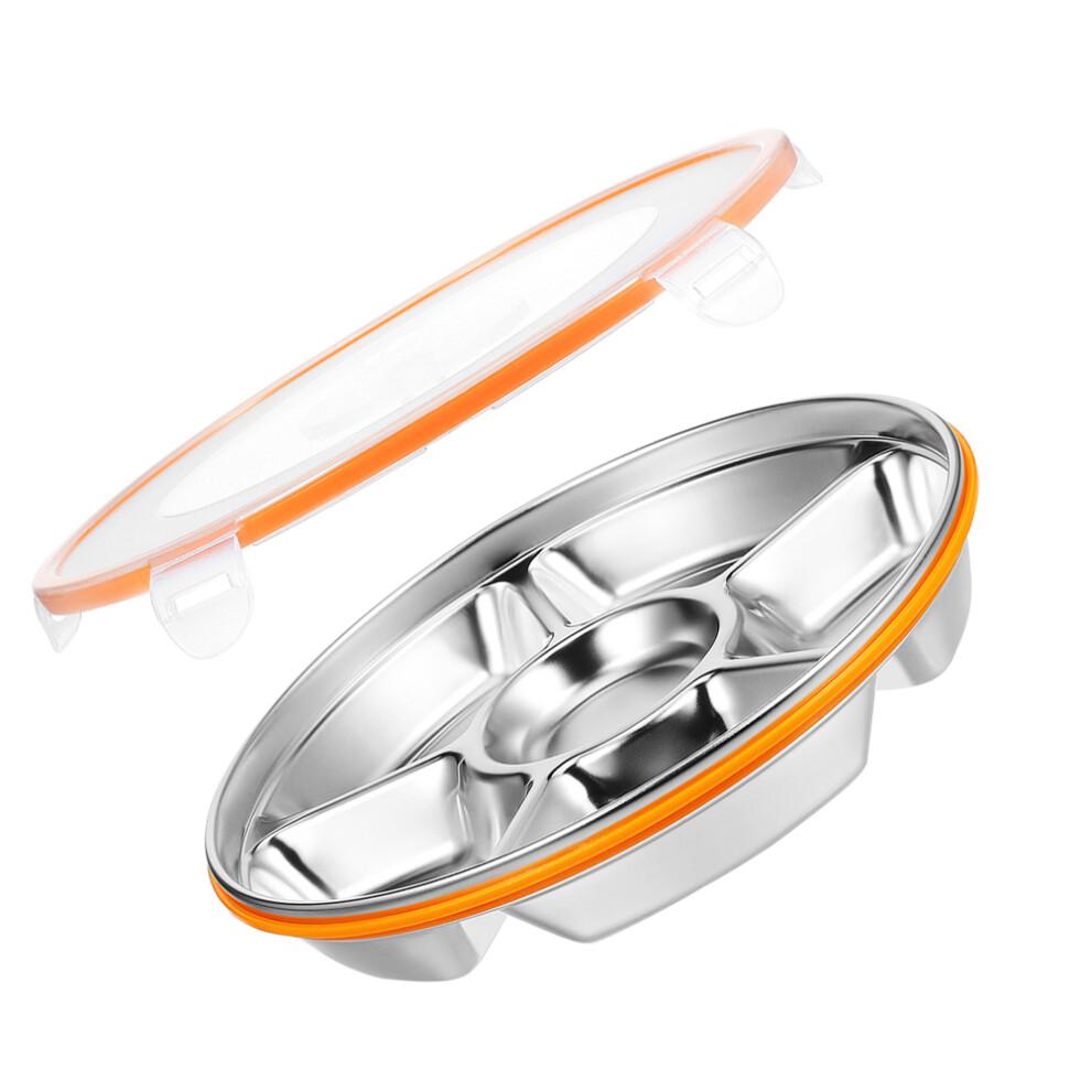 2Pcs Divided Serving Tray With Lid 6 Compartments Stainless Steel-image-OPC-PKY99MG-NEW