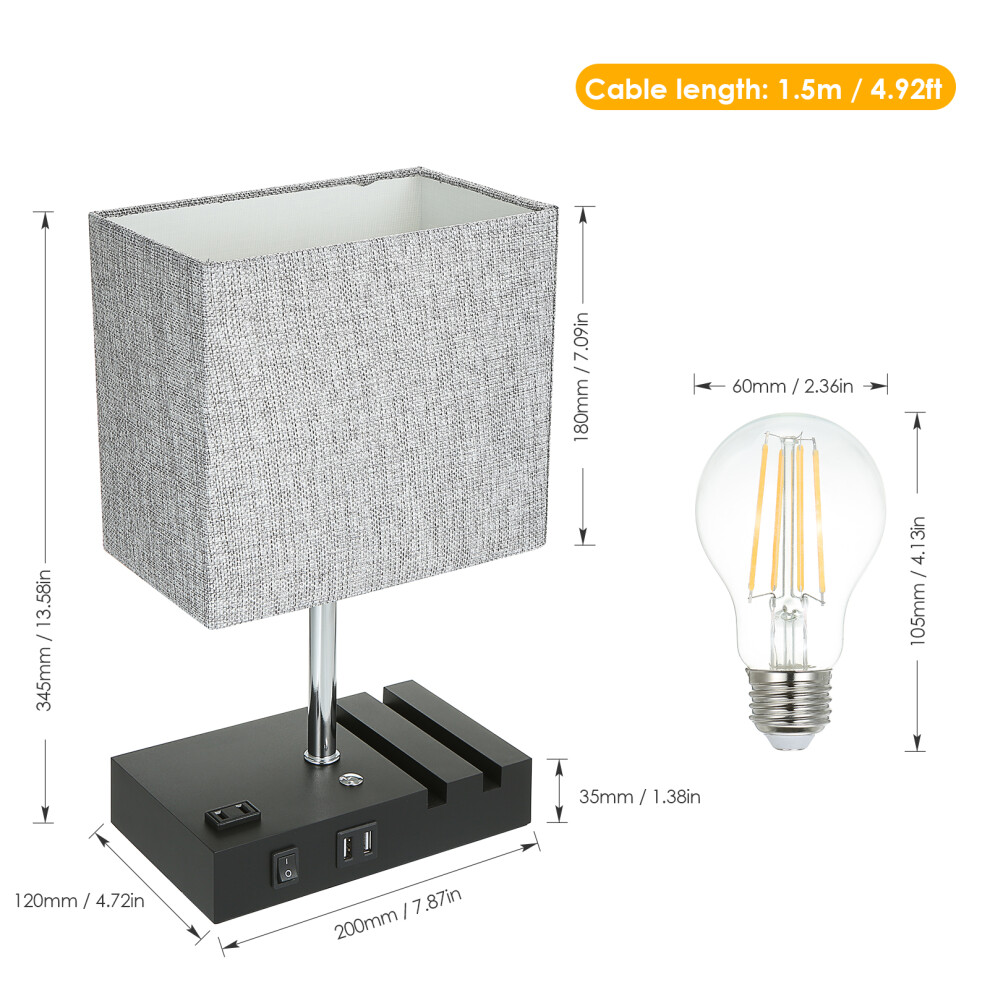 Tomshine Touch Control Lamp 2 USB 1 Outlet Dimmable (Bulb Included)-image-OPC-PKY9BQH-NEW