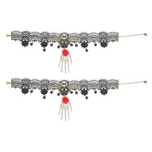 4Pcs Halloween Lace Choker Gothic Necklace Retro Skull Claw Pendant