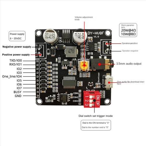 DY-HV8F Voice Playback Module 12V/24V Trigger Serial Port Control 2