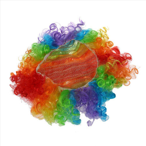 Nas de clovn din spumă roșie + perucă de clovn multicoloră pentru cosplay mascat 1