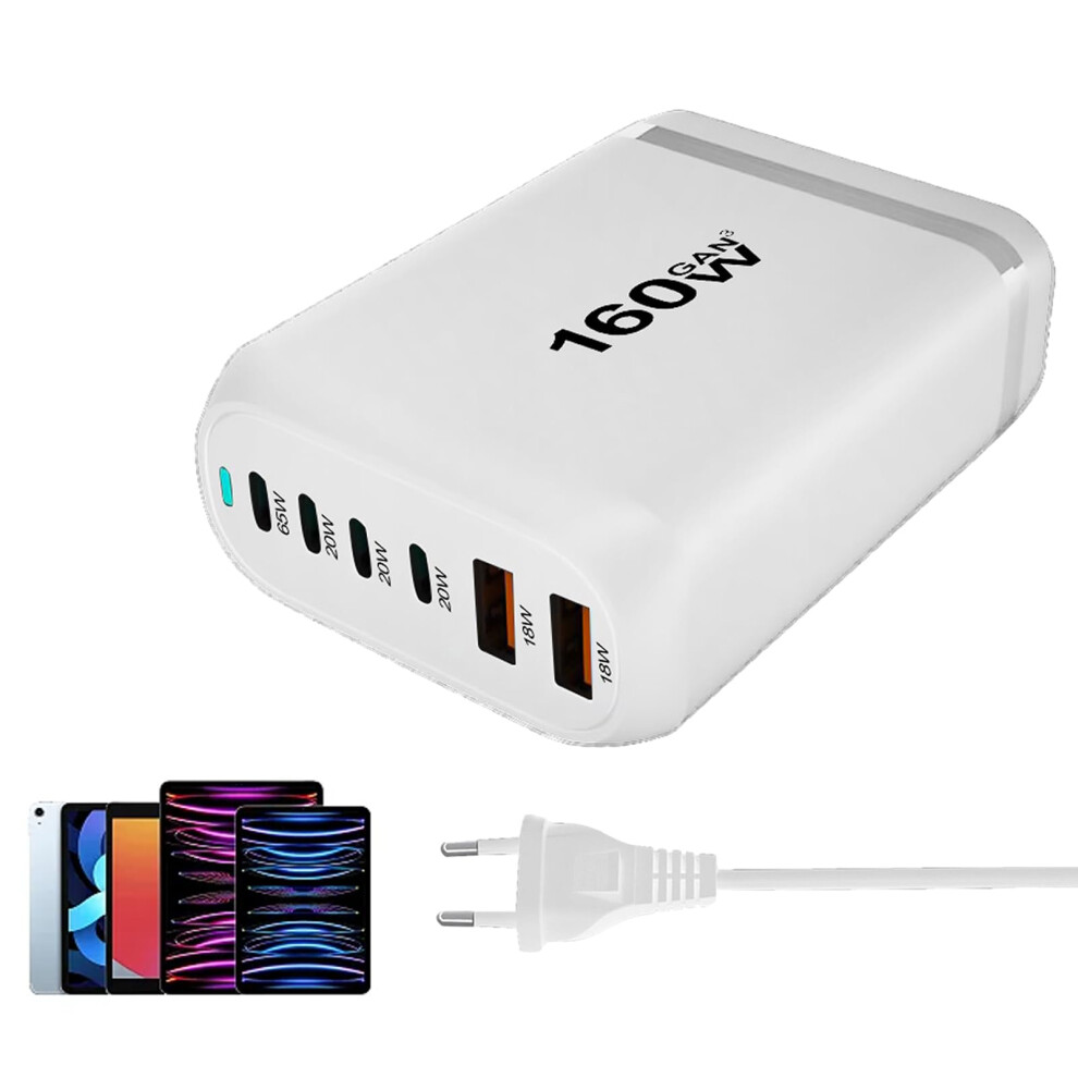 6 Port Fast Charger 160W Usb Charger, Travel Charging Station, Compact Power Hub For Phones, Headphones, Desk Lights 9354506153533