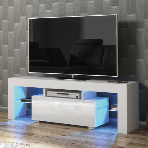 Creative Furniture Floe 130cm TV Unit LED - White Gloss Doors
