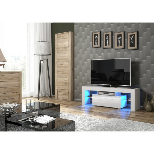 Creative Furniture Floe 130cm TV Unit LED - White Gloss Doors 1