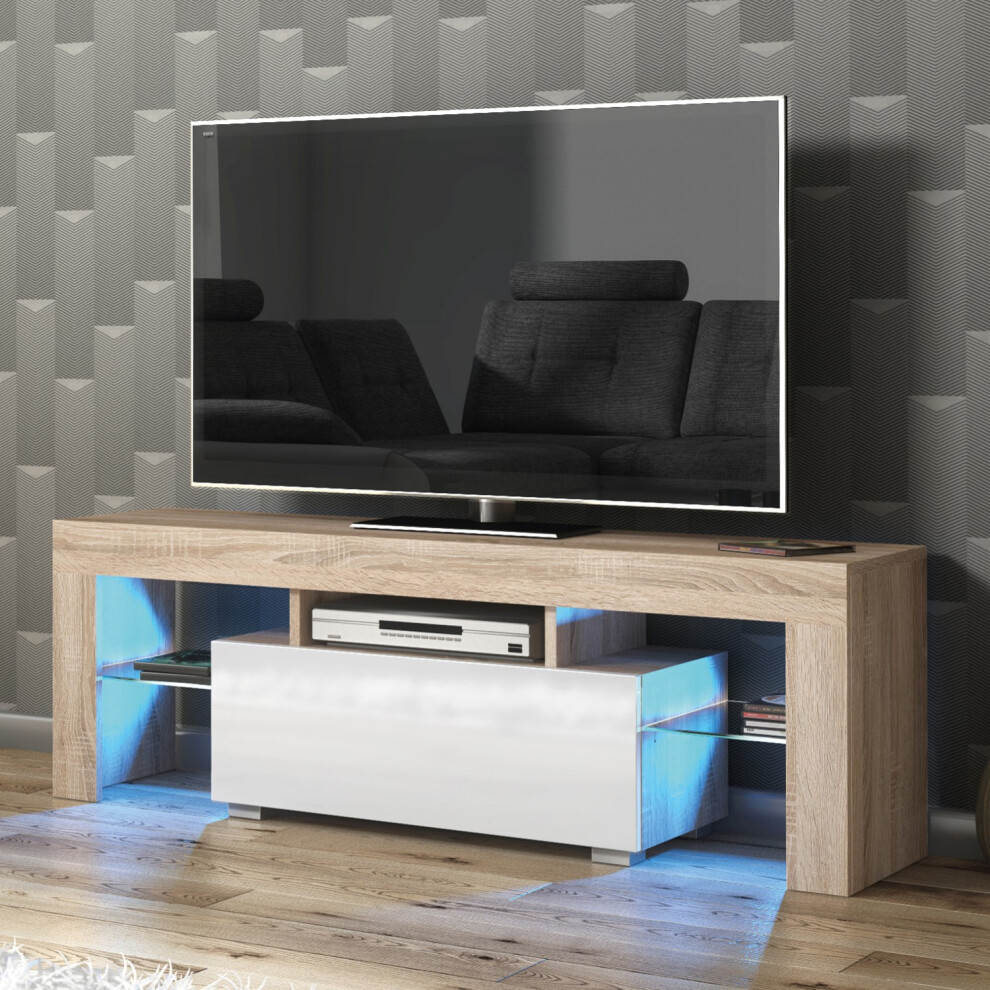 Creative Furniture Floe 130Cm Tv Unit Led - Oak & White Gloss Doors White,Brown,Multicoloured