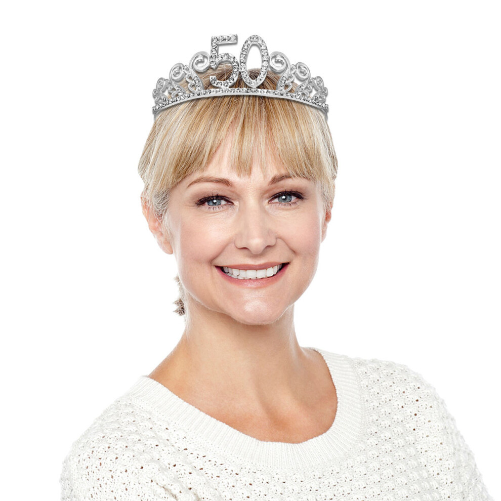 2Pcs Number 50 Birthday Crystal Tiara Queen Crown Hair Comb For Women