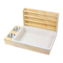Bunny Hay Manger With Litter Box Bowls And Water Feeder, Wooden Cage Feeder For Hamster Bunny Chinchilla