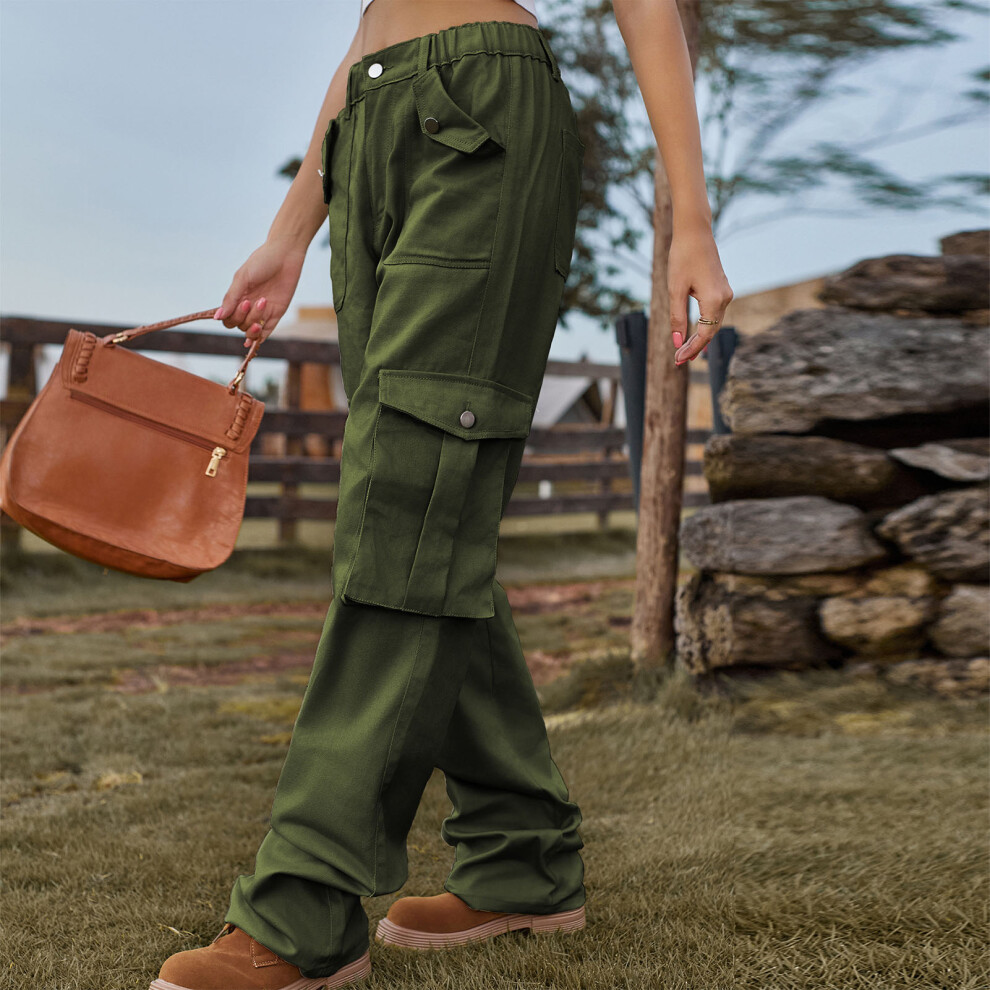 Women OD Green Loose Fit Pants with Pockets, High Waist, S-2XL-image-OPC-PKY9TRB-NEW