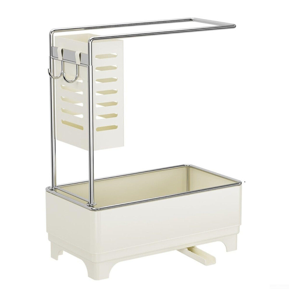 Kitchen Sink Caddy With Sponge Holder, Soap Dispenser And Towel Bar - White Finish, Water Drainage 9084446261134