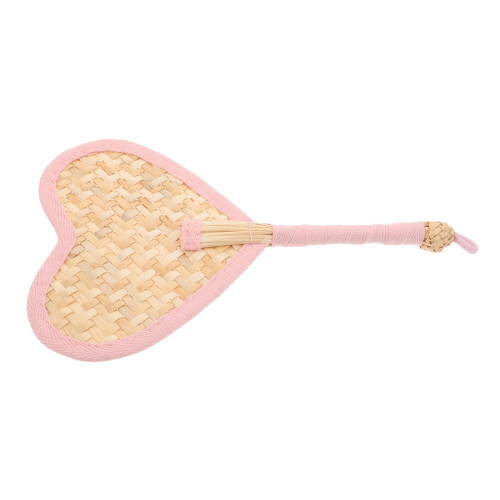 5Pcs Wheat Straw Fan: Handheld Heart Shaped For Wedding Summer Cooling 1