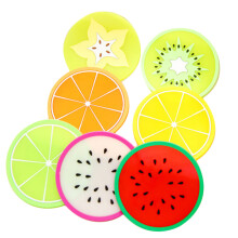 6 Pcs Round Silicone Coasters Fruit Shaped Non Slip Heat Resistant