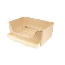 Large Rabbit Litter Box with Removable Drawer Plastic Potty Rabbits Guinea Pigs Ferrets Cage-Mountable 2-Tier Tray Beige