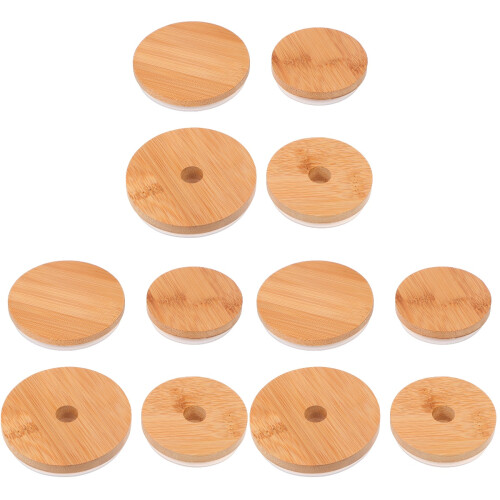 Mlins 3 Sets 4pcs Practical Bamboo Jar Covers Jar Lids (Log Color) 1