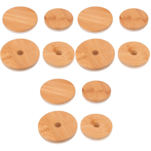 Mlins 3 Sets 4pcs Practical Bamboo Jar Covers Jar Lids (Log Color) 2
