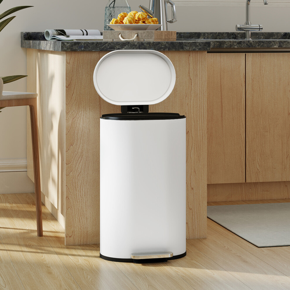 Homcom (Cream) Slim Rectangular Pedal Bin With Soft-Close Lid, Kitchen Bin Cream 30L
