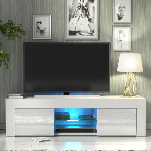 Creative Furniture Loom 130cm TV Unit LED - White Gloss Doors