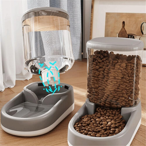 Pet Feeder Dog Water Dispenser Cat Automatic Feeder Drinking Flow System Gray 1