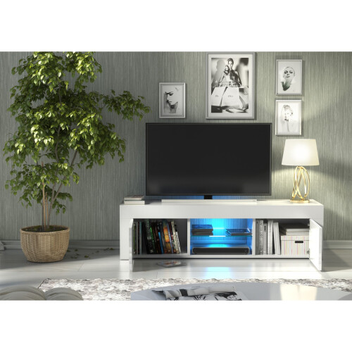 Creative Furniture Loom 130cm TV Unit LED - White Gloss Doors 2