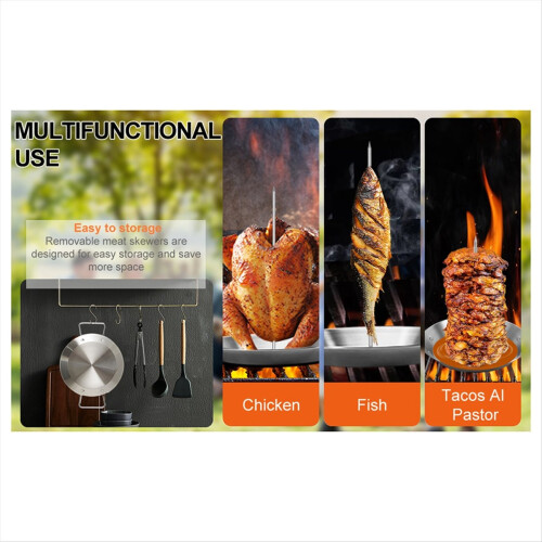 Σουβλάκι Al Pastor για σχάρα, κάθετο, με 3 αφαιρούμενες αιχμές