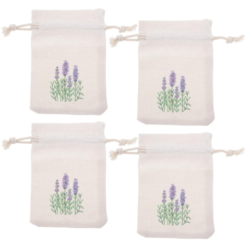 10Pcs Small Burlap Drawstring Sachet Bags With Lavender Pattern