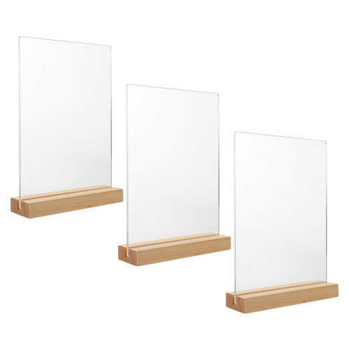 6 Pcs Acrylic T-Shape Menu Holder With Wood Base 1