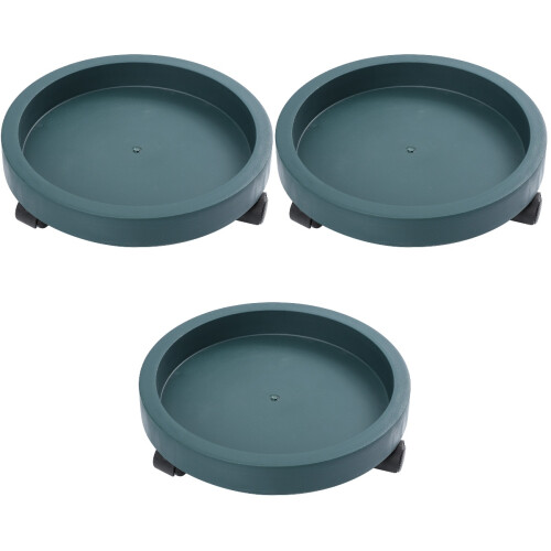 3 Pcs Movable Plastic Plant Pot Tray With Wheels Round Shape 2