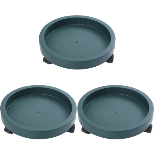 3 Pcs Movable Plastic Plant Pot Tray With Wheels Round Shape 1