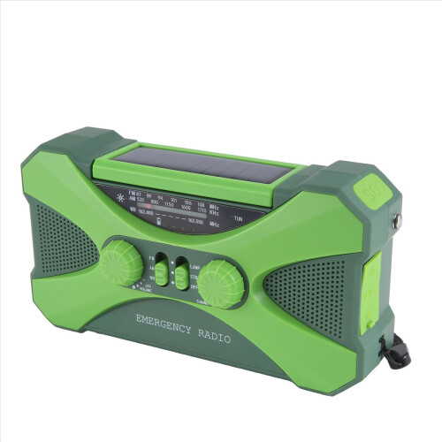 Ραδιόφωνο έκτακτης ανάγκης 10000MAh, Ηλιακός χειροστρόφαλος με φορτιστή, Πράσινο LED 2