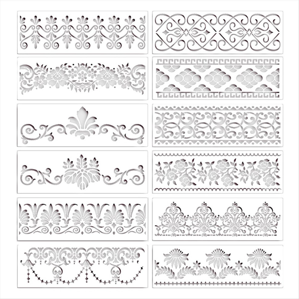 12Pc Flower Border Stencils Reusable For Diy Craft Stencils, 12X3.9in 4853021316799