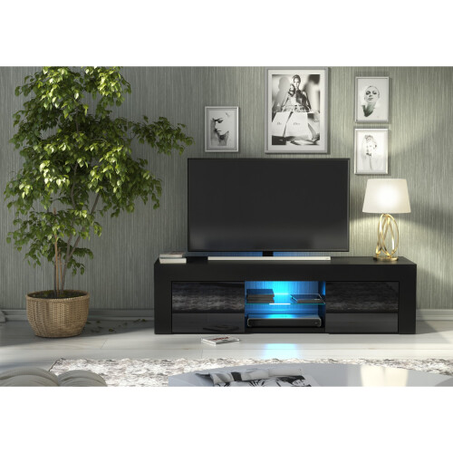 Creative Furniture Loom 130cm TV Unit LED - Black Gloss Doors 1
