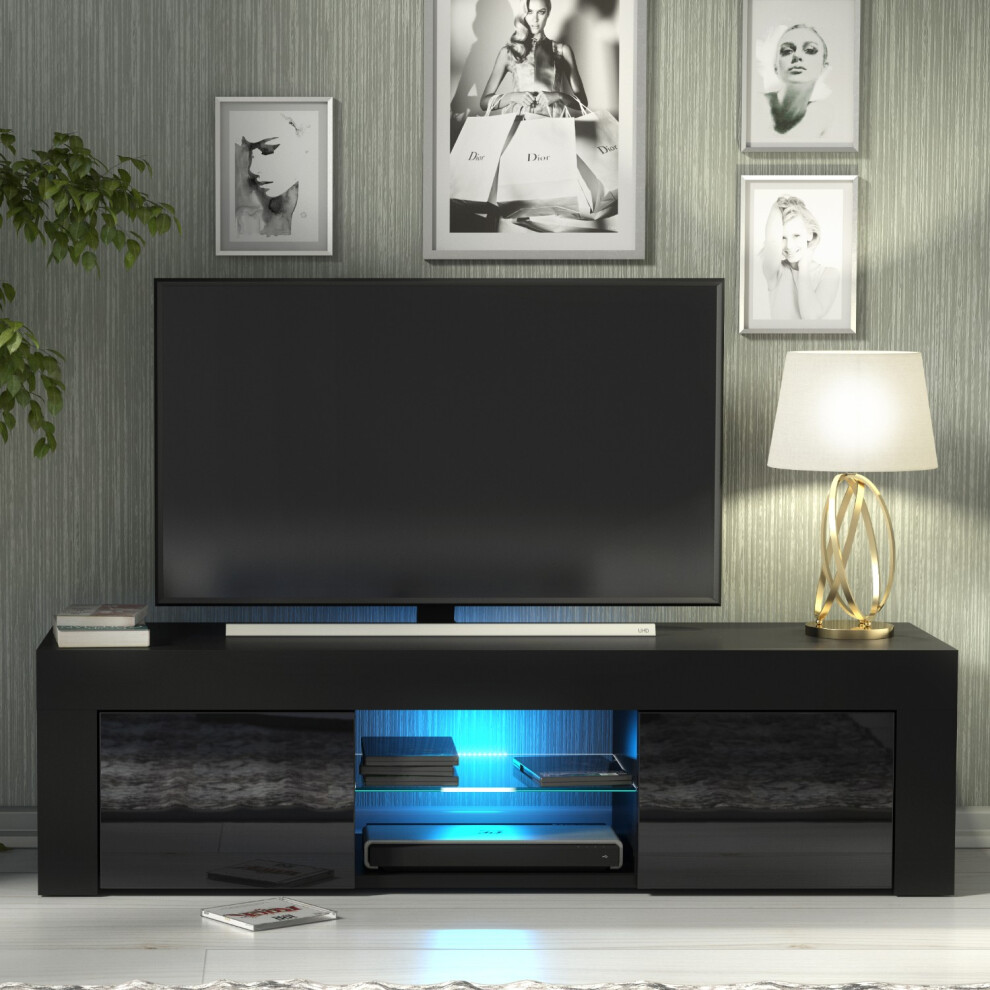 Loom 130cm TV Unit LED - Black Gloss Doors-image-OPC-PBBXDYN-NEW