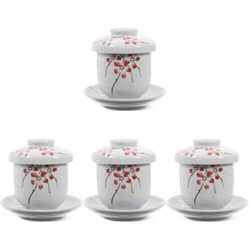 4 Sets Ceramic Japanese Stew Cup With Dish 1