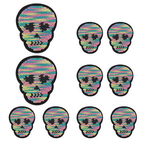 10Pcs Colorful Skull Flip Clothes Sequins Applique DIY