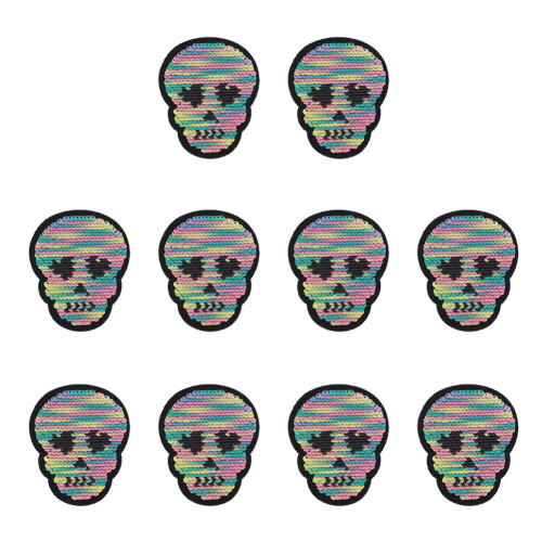 10Pcs Colorful Skull Flip Clothes Sequins Applique DIY 1
