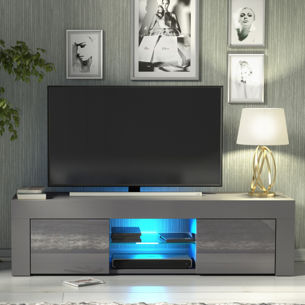 Creative Furniture Loom 130Cm Tv Unit Led - Dark Grey Gloss Doors