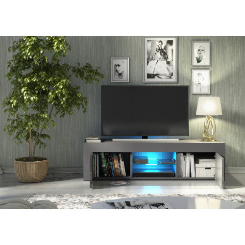 Creative Furniture Loom 130cm TV Unit LED - Dark Grey Gloss Doors 2