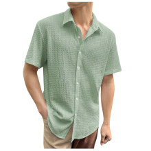 Men's Short Sleeve Shirt Linen Summer Casual Breathable Button-Down Size M Green Vintage Style Cotton Outdoor