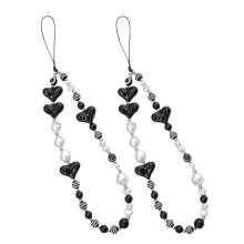 4Pcs Acrylic Beaded Phone Chain Wrist Lanyard Heart Design Phone Strap