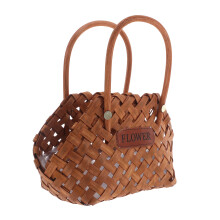Handwoven Wooden Flower Basket With Plastic Liner And Handle